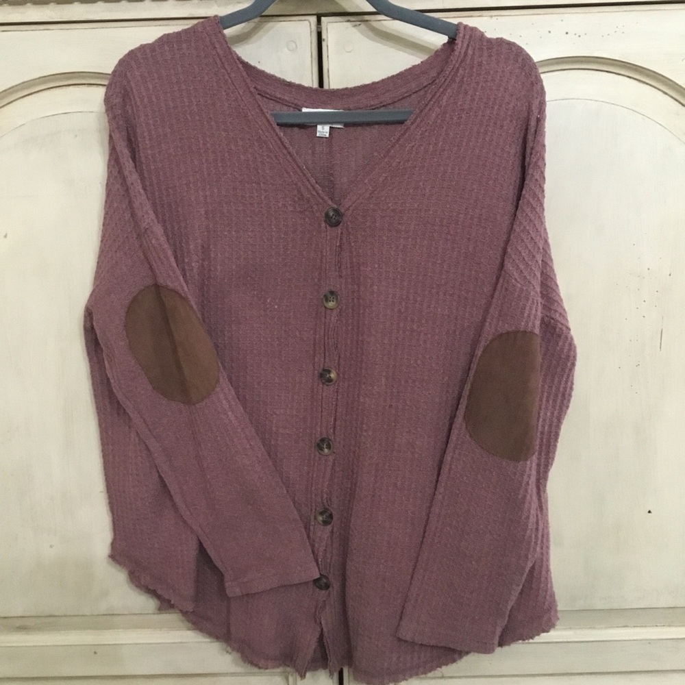 Umgee Women’s Waffle Knit Button Front Cardigan Sweater Thermal Berry Pink Sz S - Picture 2 of 8